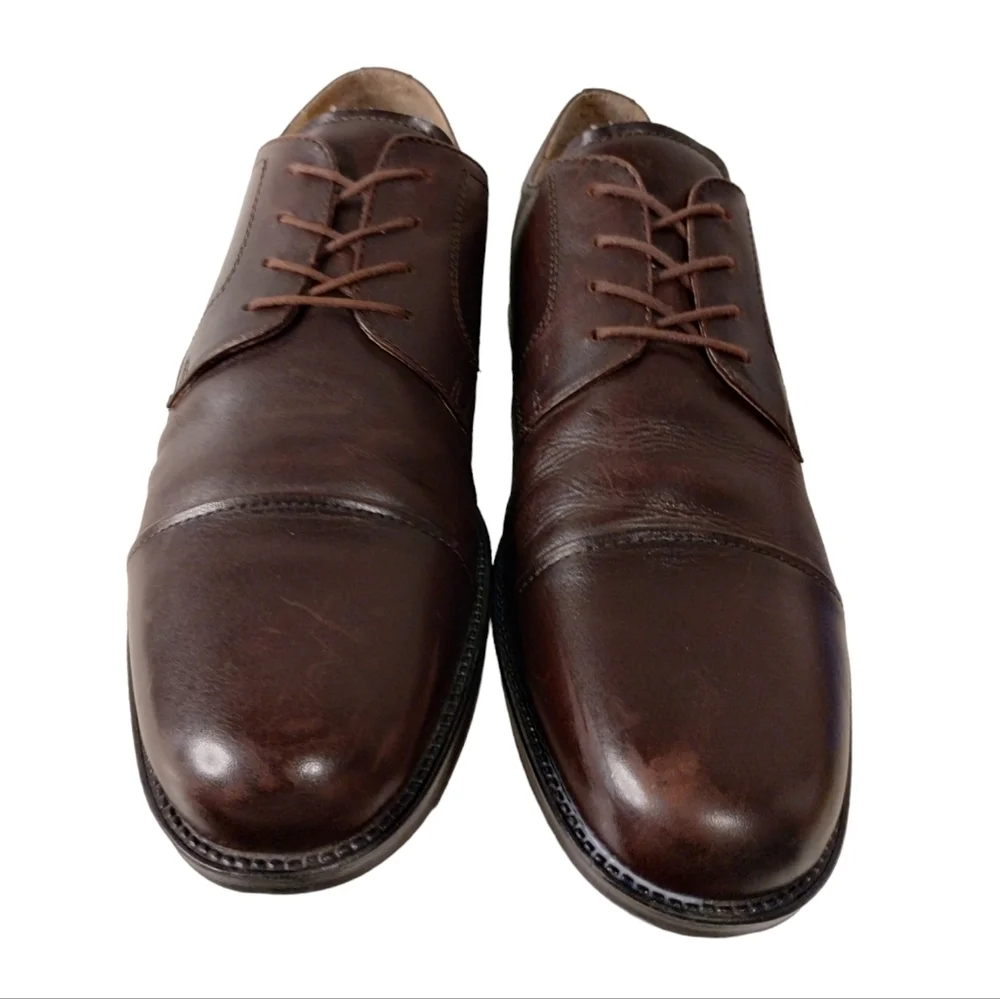 Chaps Lace Up Loafers Mens Size 10.5‎ Brown Leather Cap Toe Casual Career Shoes